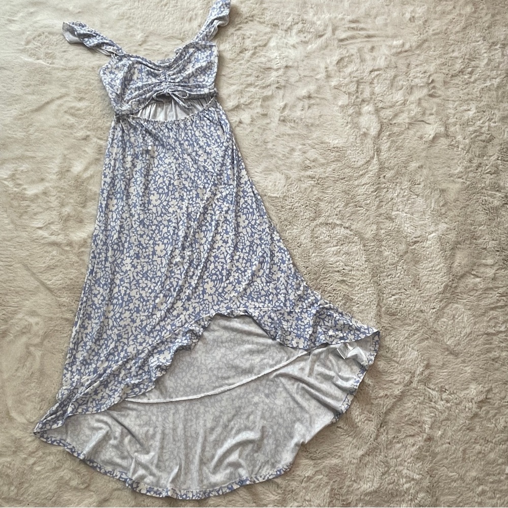 Floral Ruffle Strap High Low Cut Out Dress